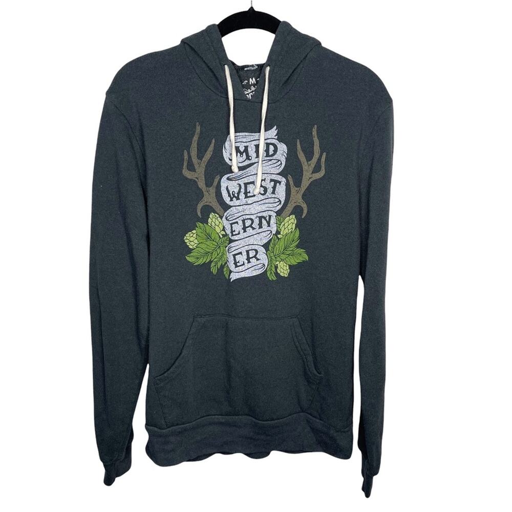 ORCHARD STREET APPAREL / Midwesterner deer antler black hoodie sweatshirt / M